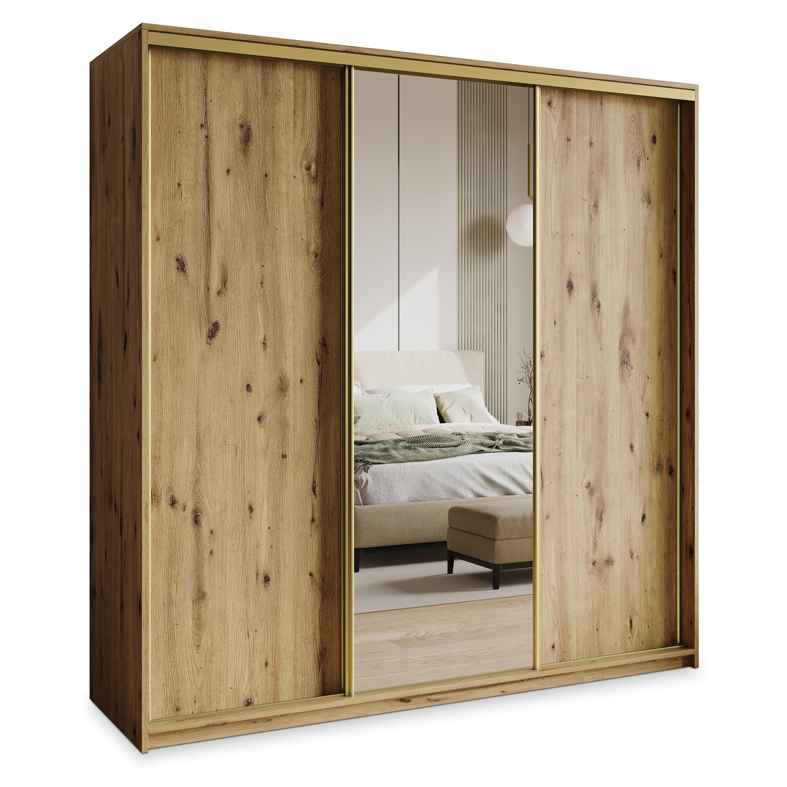 SCHWEBETÜRENSCHRANK TAVI 200/205/60 cm 3-türig mit Spiegel Eiche Artisan - Eiche Artisan, Holzwerkstoff (200/205/60cm) - MASSENO