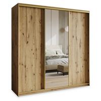 SCHWEBETÜRENSCHRANK TAVI 200/205/60 cm 3-türig mit Spiegel Eiche Artisan - Eiche Artisan, Holzwerkstoff (200/205/60cm) - MASSENO