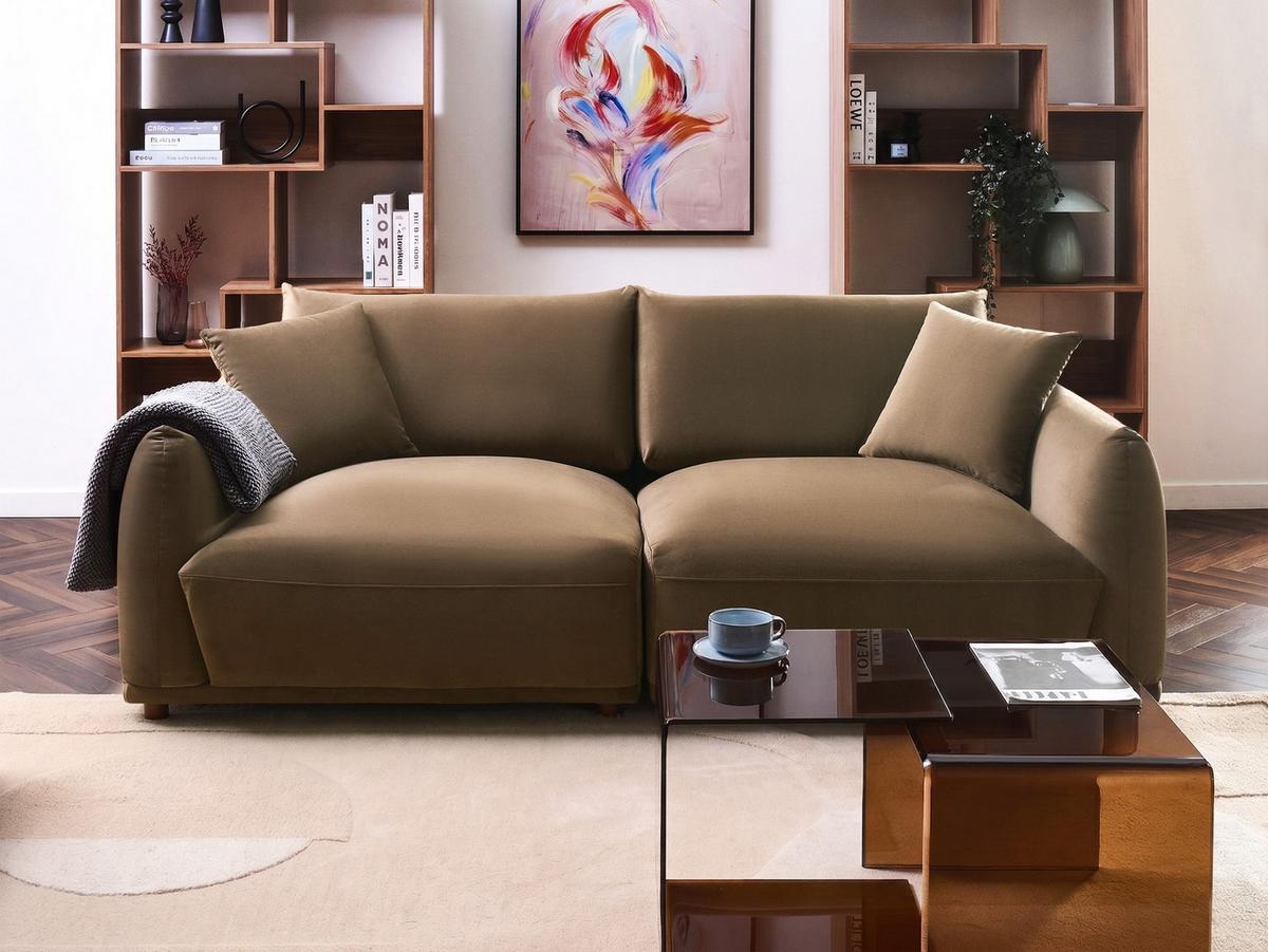 3-SITZER-SOFA Samtstoff Braun Jubek - Braun, Textil (214/81/104cm) - Beliani