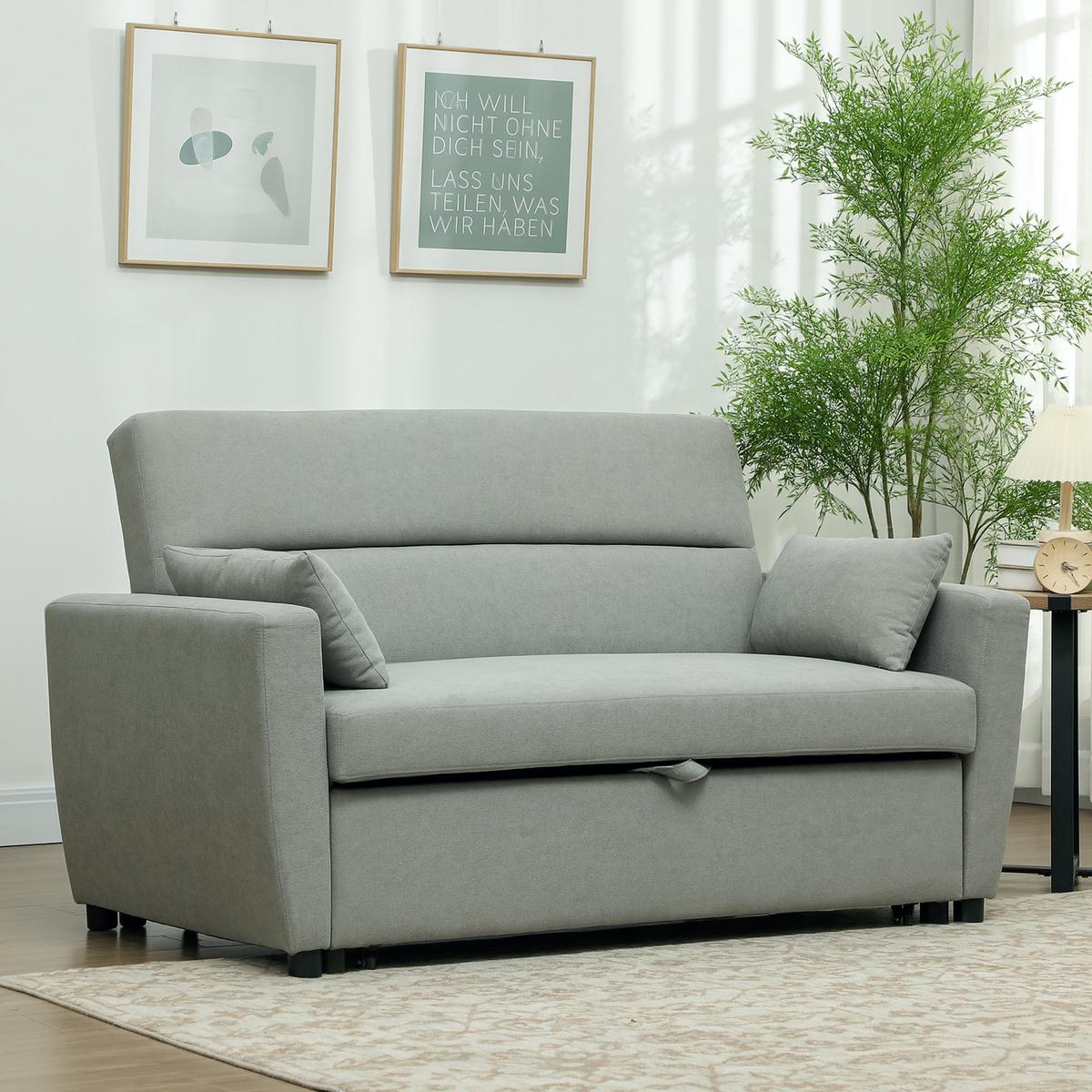 SCHLAFSOFA, 2-Sitzer Sofa mit Schlaffunktion, Verstellbare Rückenlehne, Hellgrau - Hellgrau, Textil (90/88.5/155cm) - HOMCOM