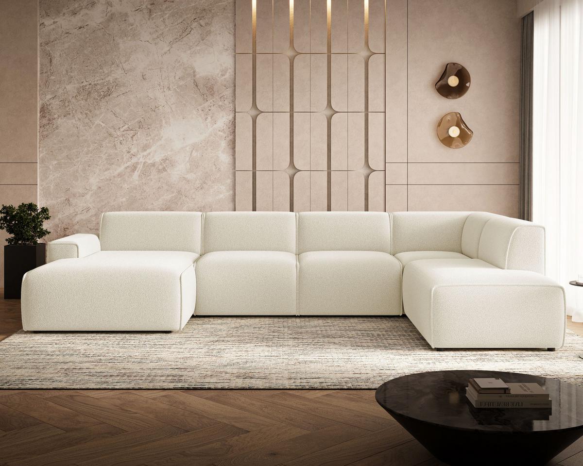 ECKSOFA U Belluno Creme Rechts - Creme/Schwarz, Holz/Kunststoff (220/378cm) - Graingold