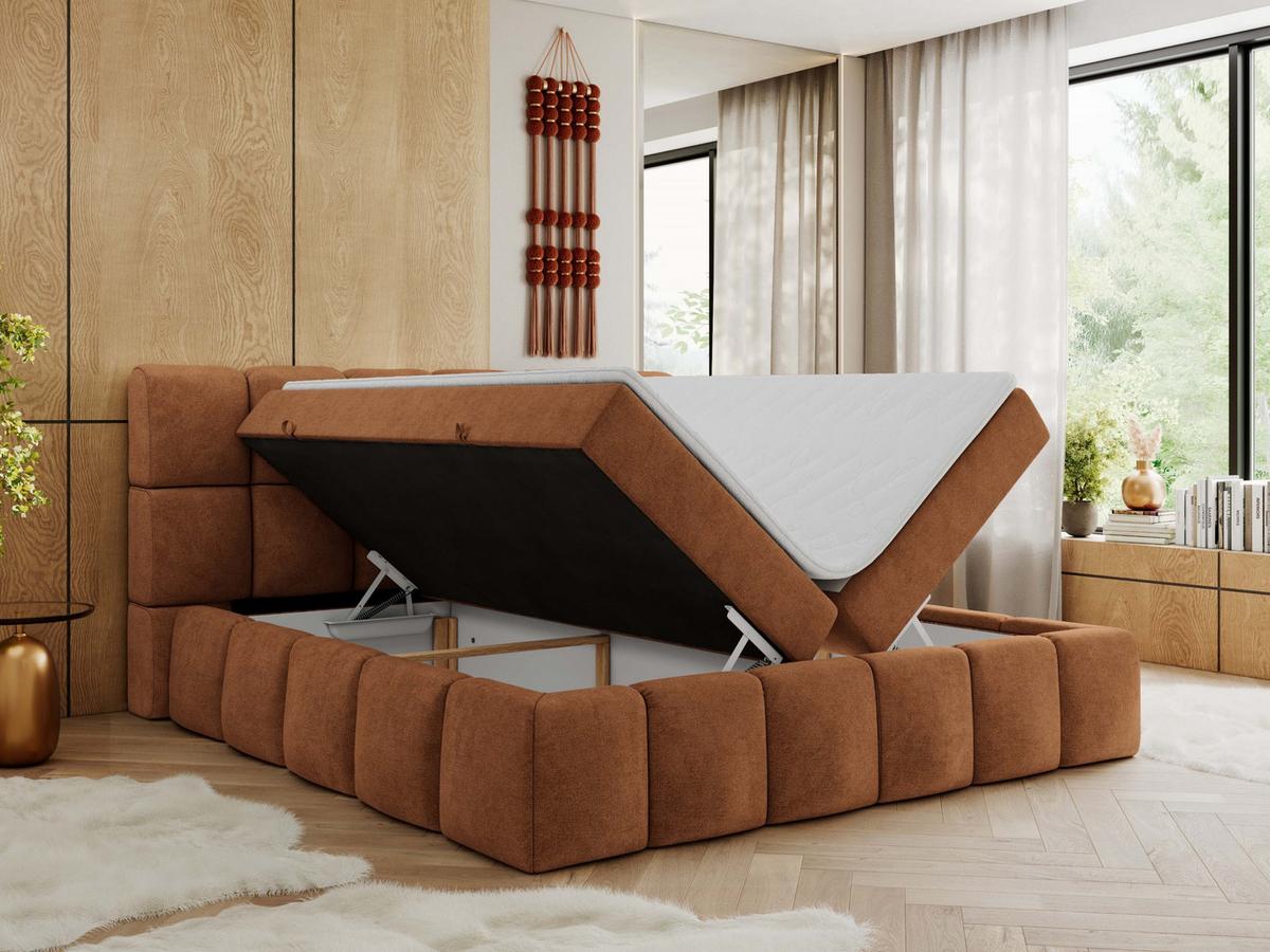 BOXBETT NIRA 180/200 - Orange Strukture - H3 - Orange, Holz/Textil (180/200cm) - MKS