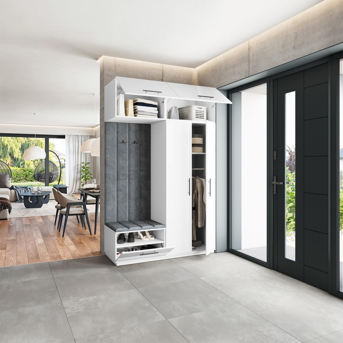 GARDEROBENSCHRANK REMA 150/240/60 cm Modern Garderobe-Set Weiß - Weiß/Grau, Holzwerkstoff (150/240/60cm) - MASSENO
