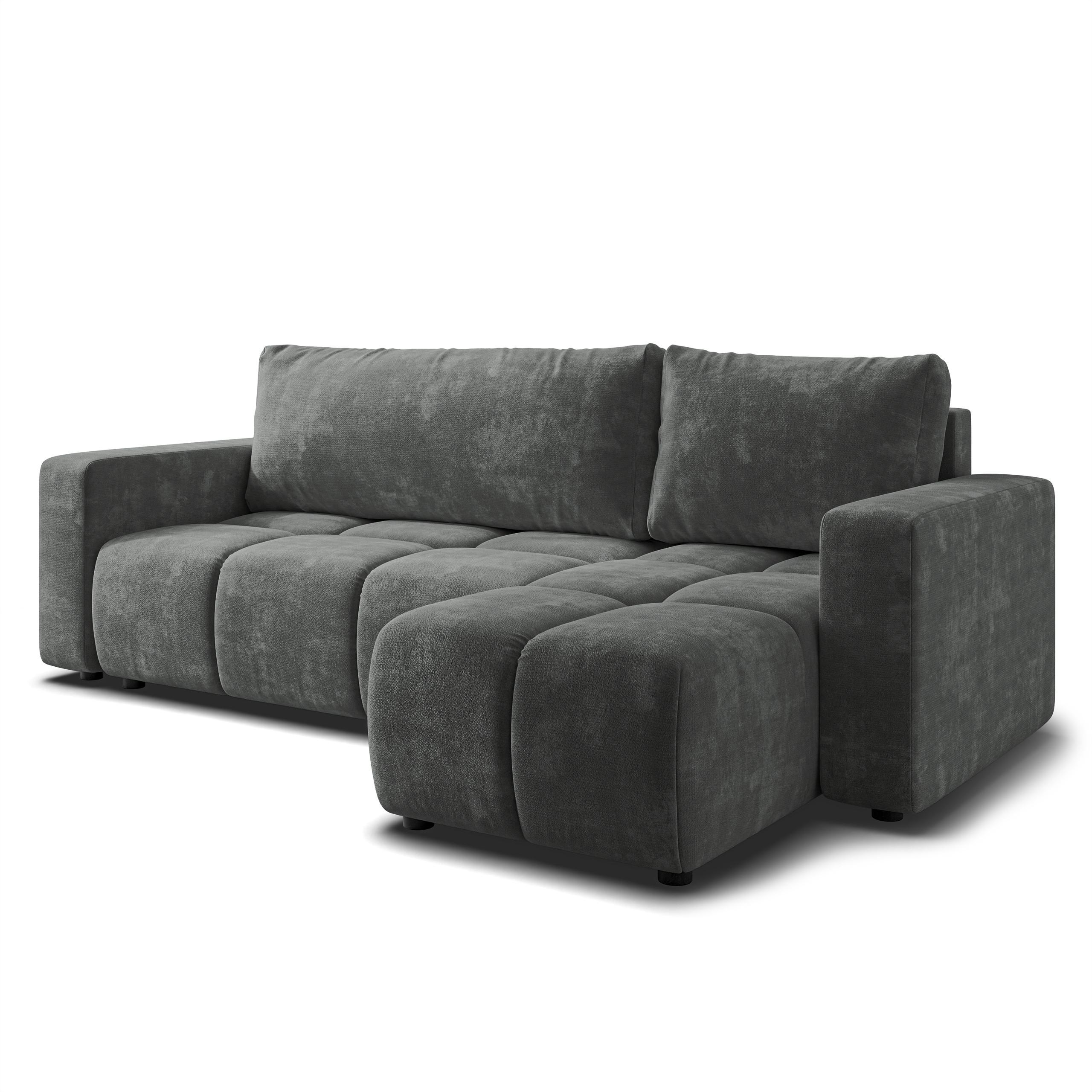 ECKSOFA RAMIL Grau Chenille mit Schlaffunktion - Grau, Holz (240/149cm) - MASSENO