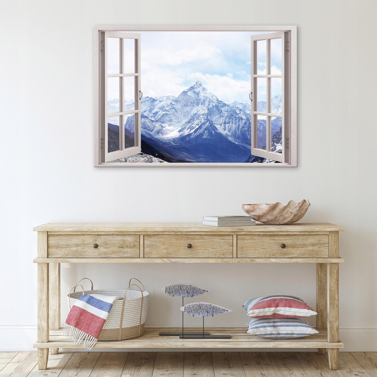 LEINWANDBILD Fenster Berge Bilder Modern 100x70 - Multicolor, Holzwerkstoff (100/70cm) - Wallarena