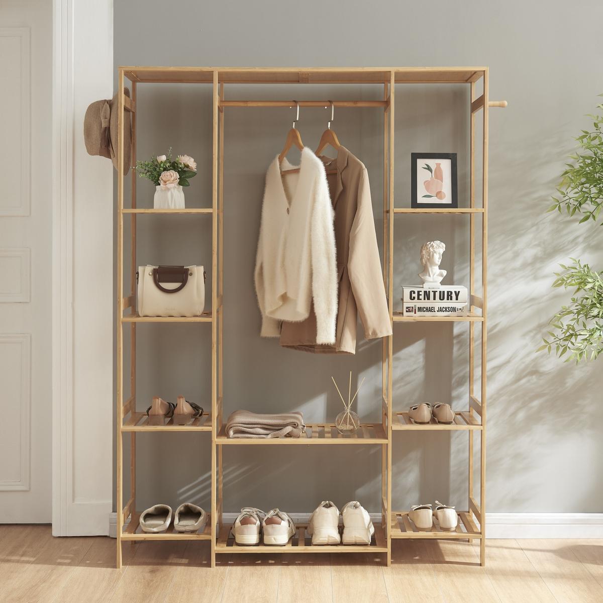 KLEIDERSTÄNDER Ilomantsi - Naturfarben, Holz (122/165/35cm) - [en.casa]