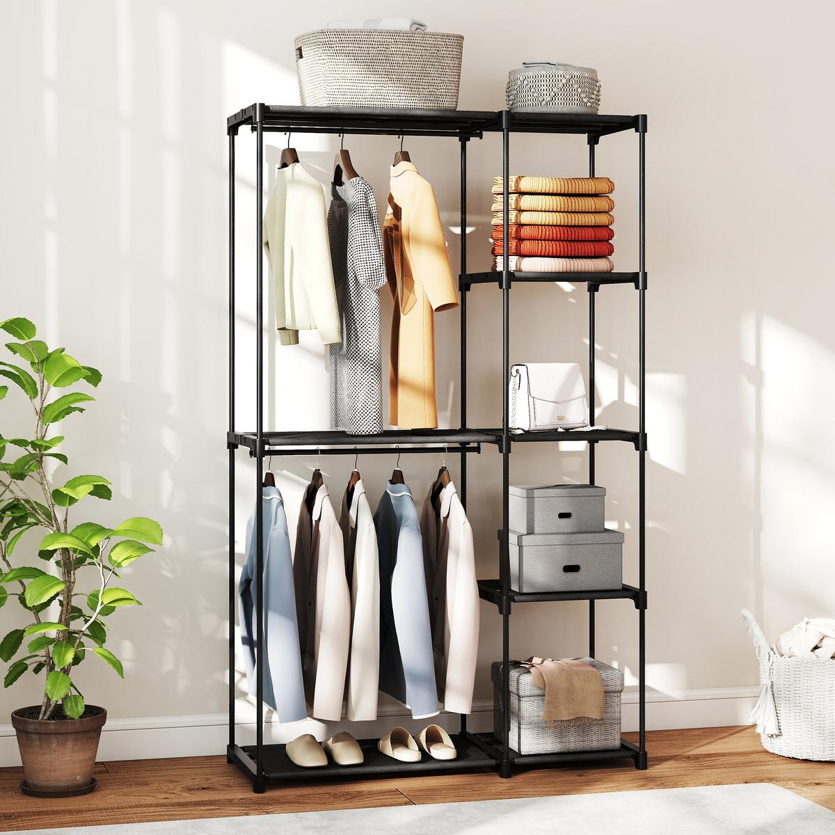 KLEIDERSCHRANK Vliesstoff Stahl Schwarz - Schwarz, Textil (43/185/111cm) - HOMCOM