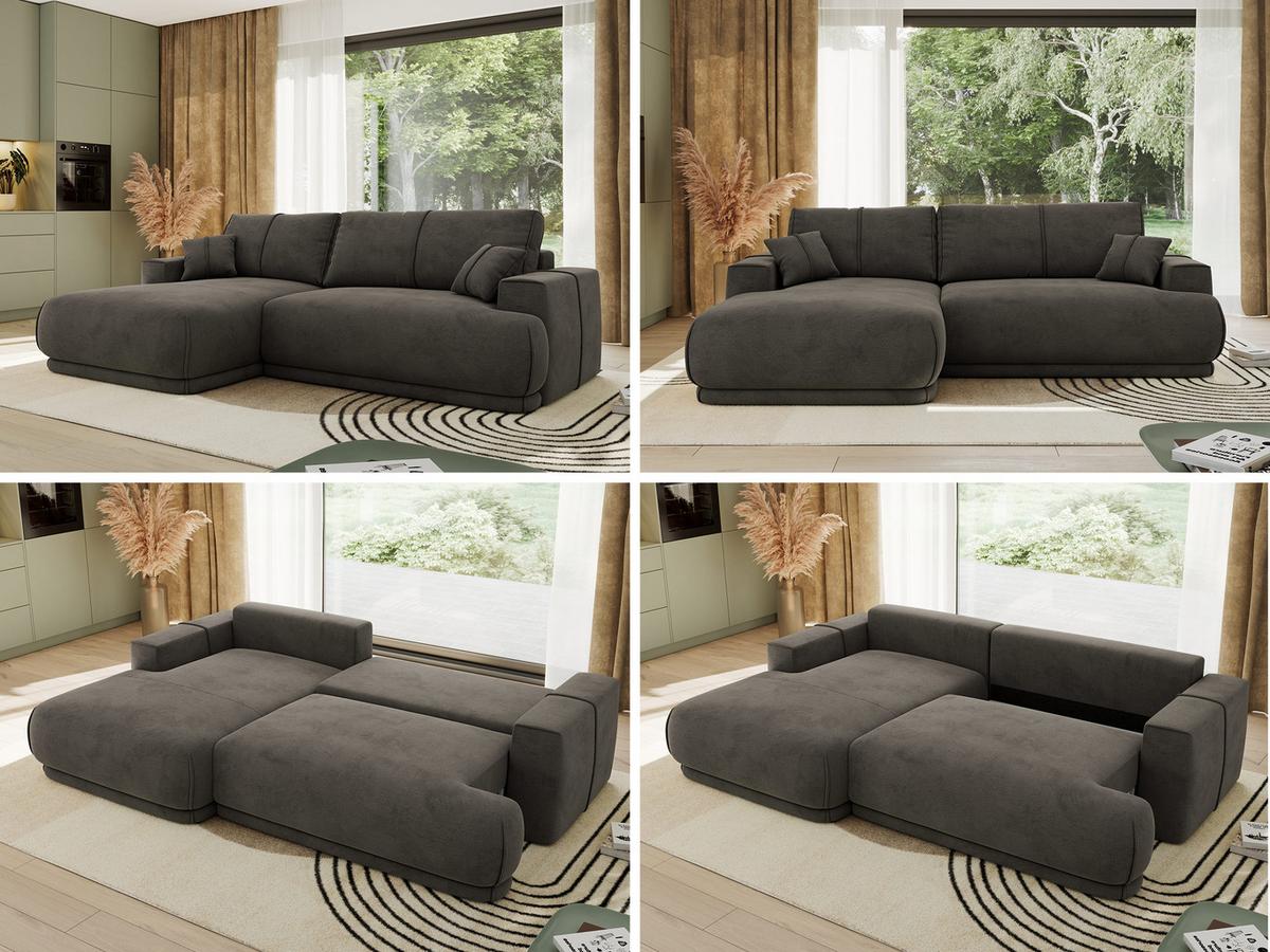 ECKSCHLAFSOFA RINA L Dunkelgrau Velvet - links - Dunkelgrau/Schwarz, Kunststoff/Textil (266/172cm) - MKS