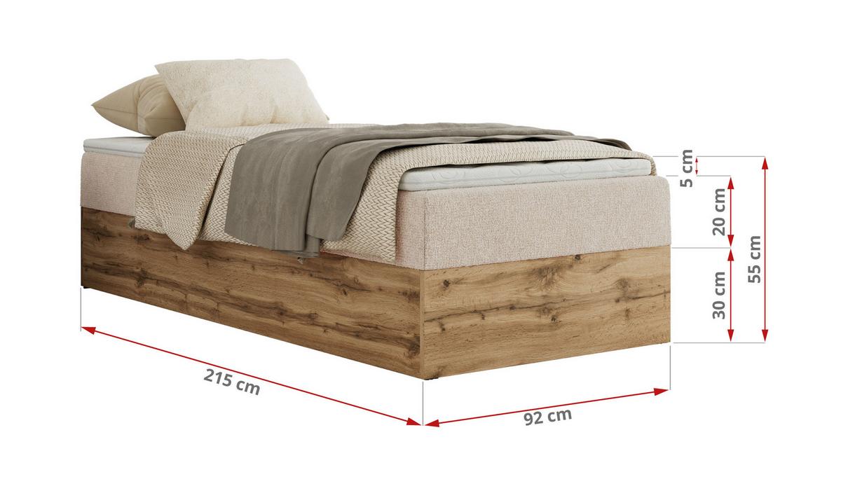 BOXBETT WOOD ZERO 90/200 - Creme Struktur - H3 - Topper T25 - Creme, Textil (90/200cm) - MKS