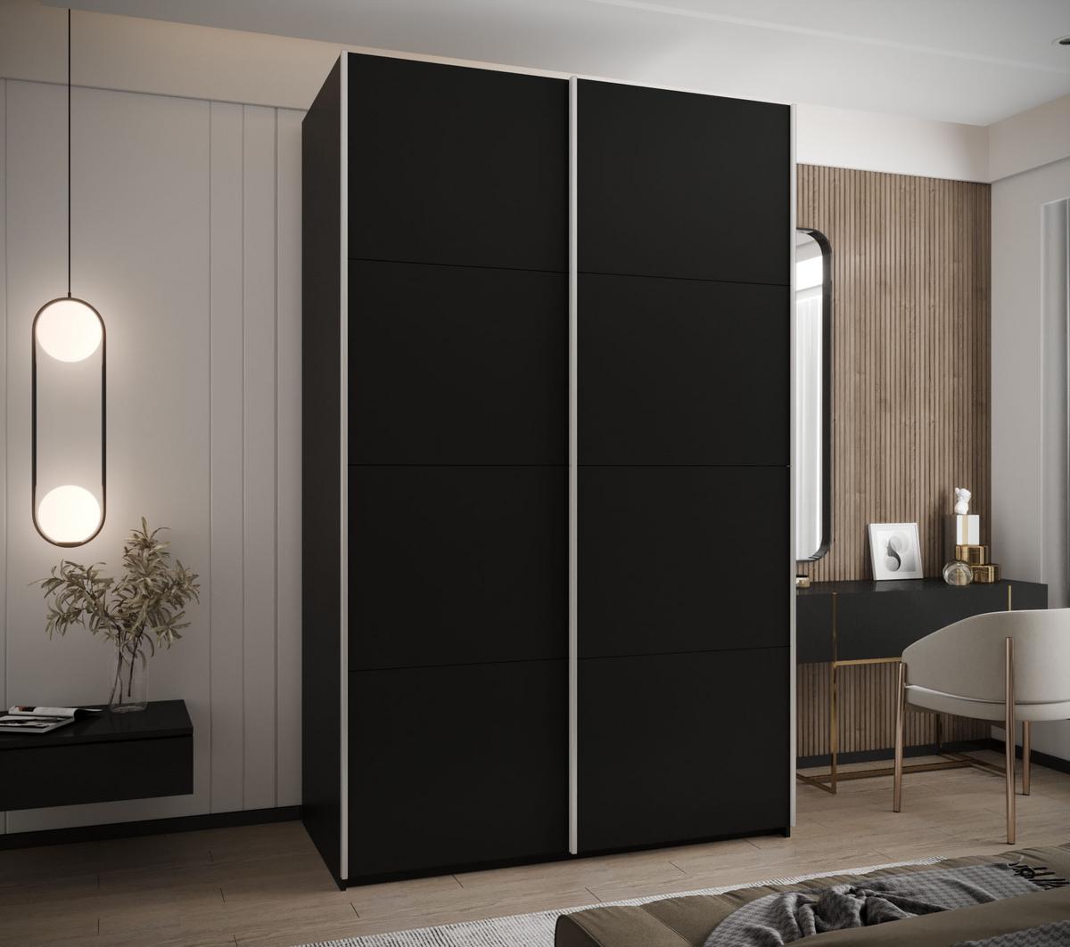 SCHWEBETÜRENSCHRANK 245,5/150/64 2-türig - Silberfarben/Schwarz, Holz/Metall (150/245/64cm) - Abiks Möbel