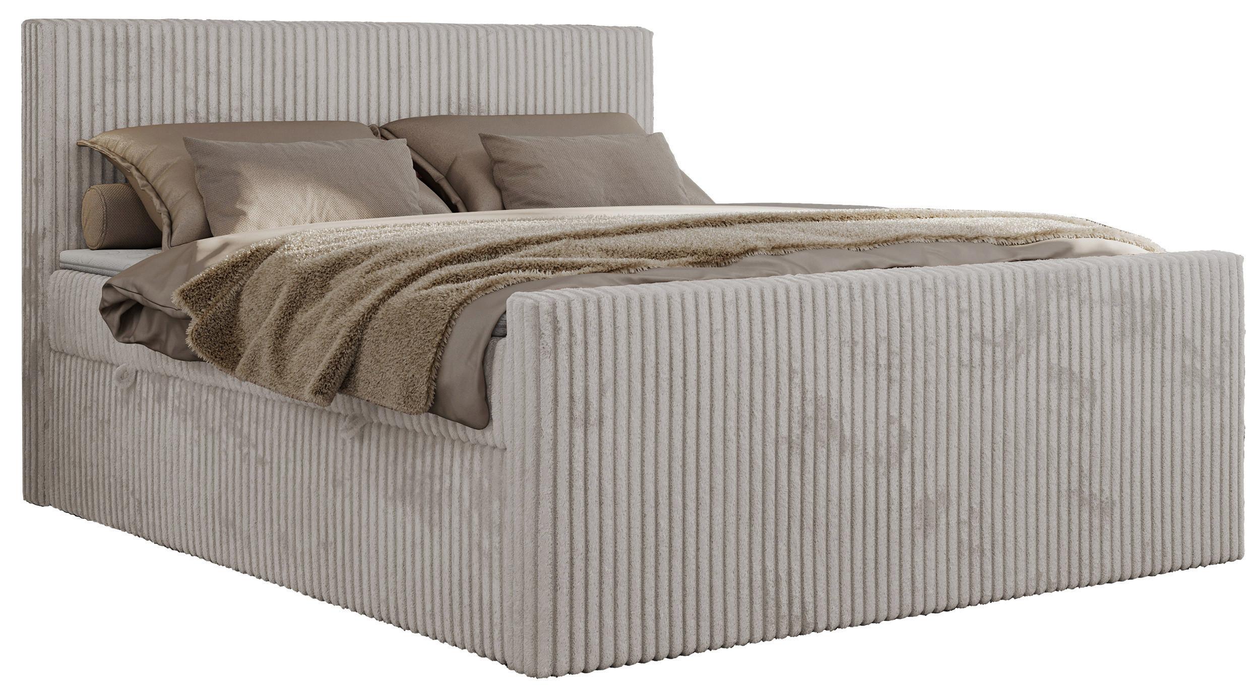 BOXSPRINGBETT TILIANO DUO 140/200 - Hellgrau Cord - H3 - Hellgrau, Textil (140/200cm) - MKS