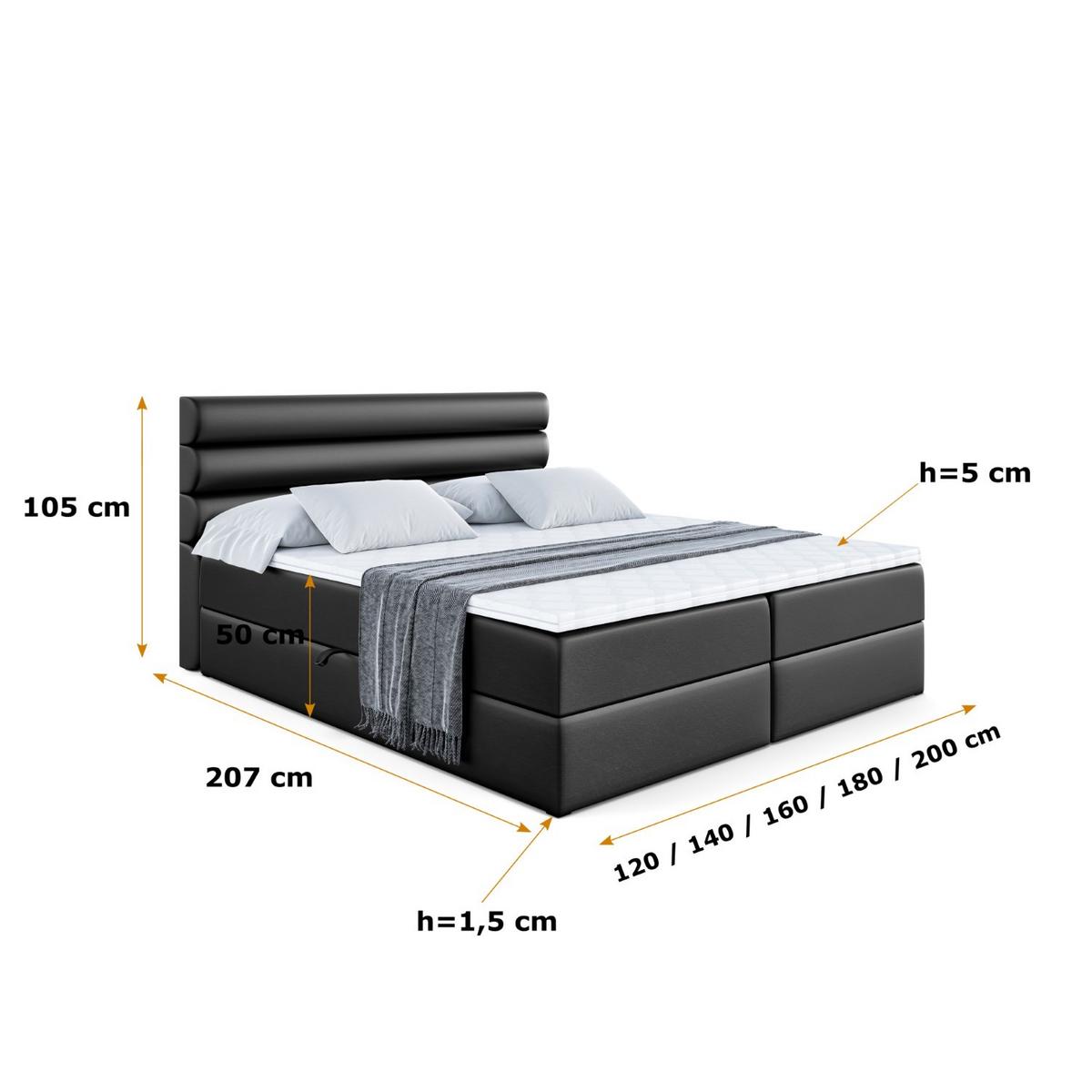 BOXBETT mit Matratze H4 und Lattenrost - CELESTIA - 140x200 cm - H4 - Schwarz Hochglanz - Schwarz Hochglanz, Holzwerkstoff (140/200cm) - ALTDECOR