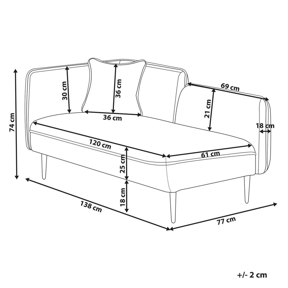 CHAISELONGUE-LINKSSEITIGE Stoff Hellbraun Chevannes - Hellbraun/Schwarz, Textil (138/74/77cm) - Beliani