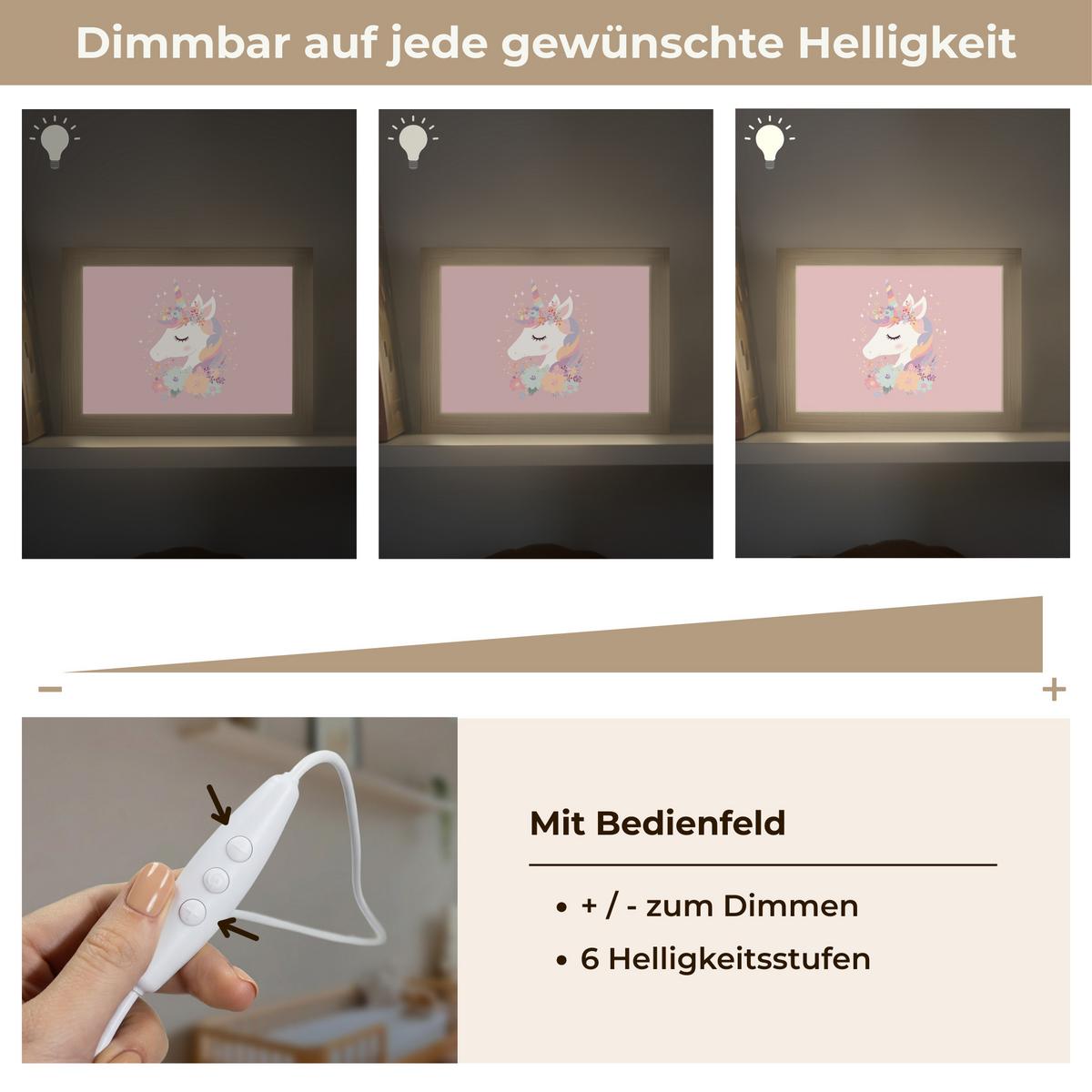 NACHTTISCHLAMPE Einhorn - Rosa - Blumen 20x15 cm - Rosa, Holzwerkstoff (8/20/15cm) - OnlyWow