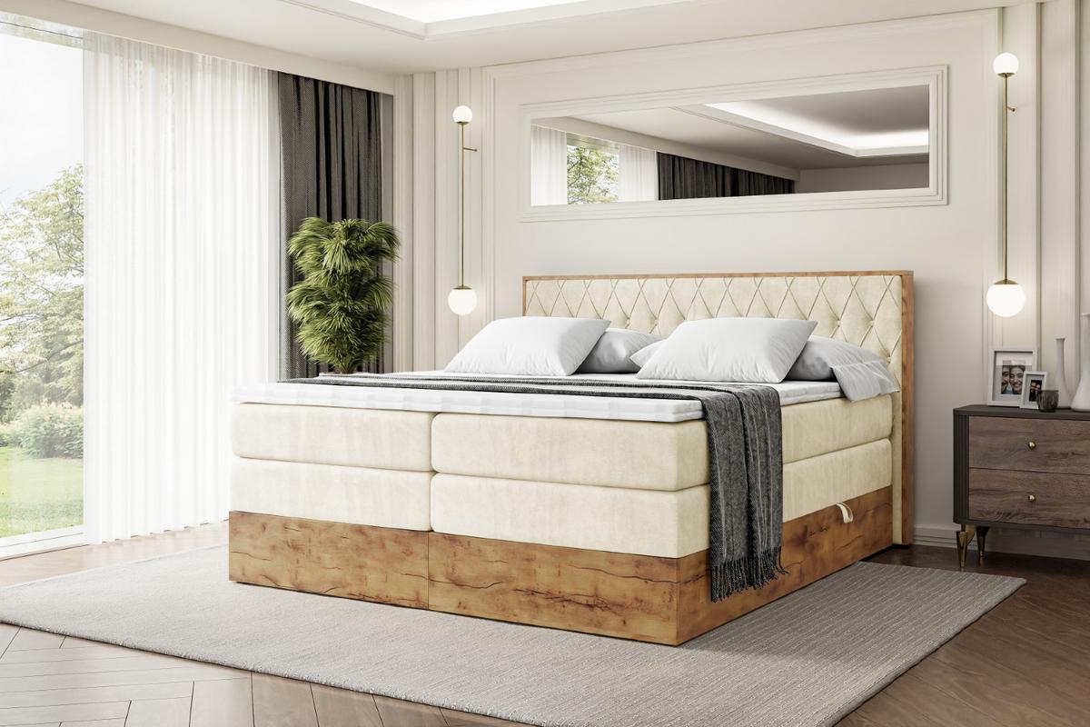 BOXSPRINGBETT mit Matratze H3|H4 und Lattenrost - LOLLI5 KING-180x200 - Beige Monolith - Beige, Holzwerkstoff (180/200cm) - ALTDECOR