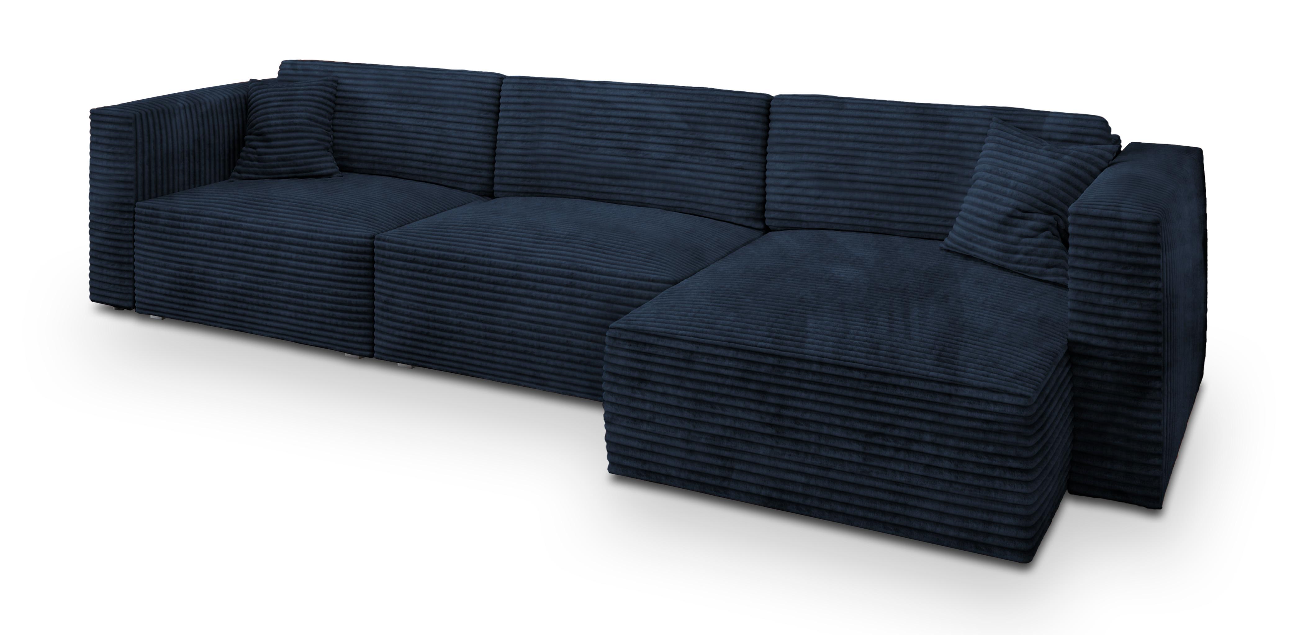 ECKSOFA TOLMO Blau Kordstoff mit Schlaffunktion - Blau/Grau, Holz/Kunststoff (347/148cm) - MASSENO