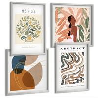 BILDER SET 4er Set - 50x50 cm & 40x60 cm Silberner Rahmen - Boho-Ästhetik, Pastellposter - Silberfarben, Kunststoff (50/50cm) - TULUP