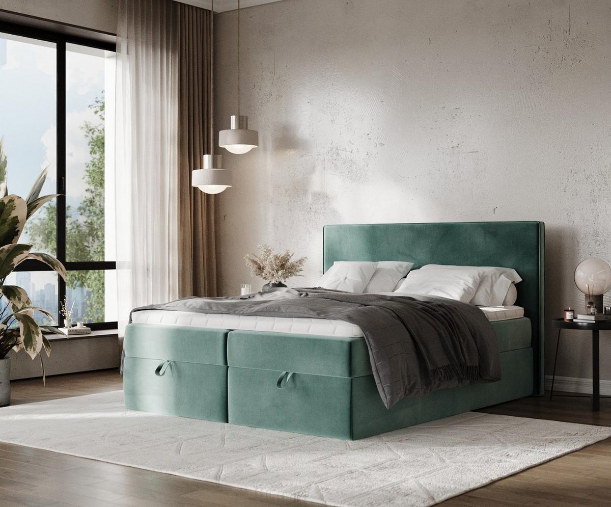 BOXBETT Velma 160/200 cm Türkis im Kronos Stoff - Türkis/Schwarz, Holz/Holzwerkstoff (160/200cm) - AltaBeds