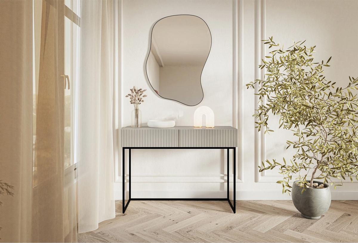 SCHMINKTISCH Veldio Graubeige mit schwarzen Beinen 110 cm - Taupe/Greige, Holzwerkstoff/Metall (110/79/40cm) - Selsey