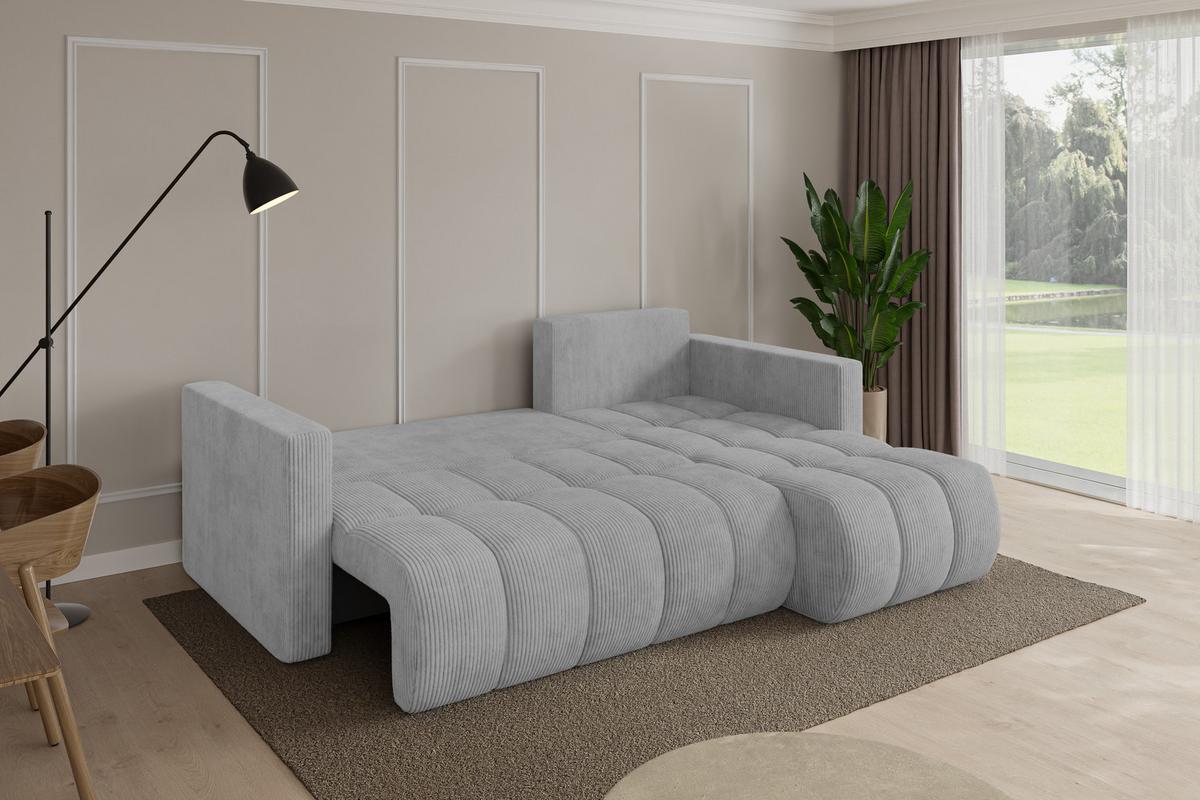 ECKSOFA mit Schlaffunktion Ottomane Rechts GARD-L 226x146x85 Grau Cord - Schwarz/Grau, Holzwerkstoff/Kunststoff (226/146cm) - ALTDECOR