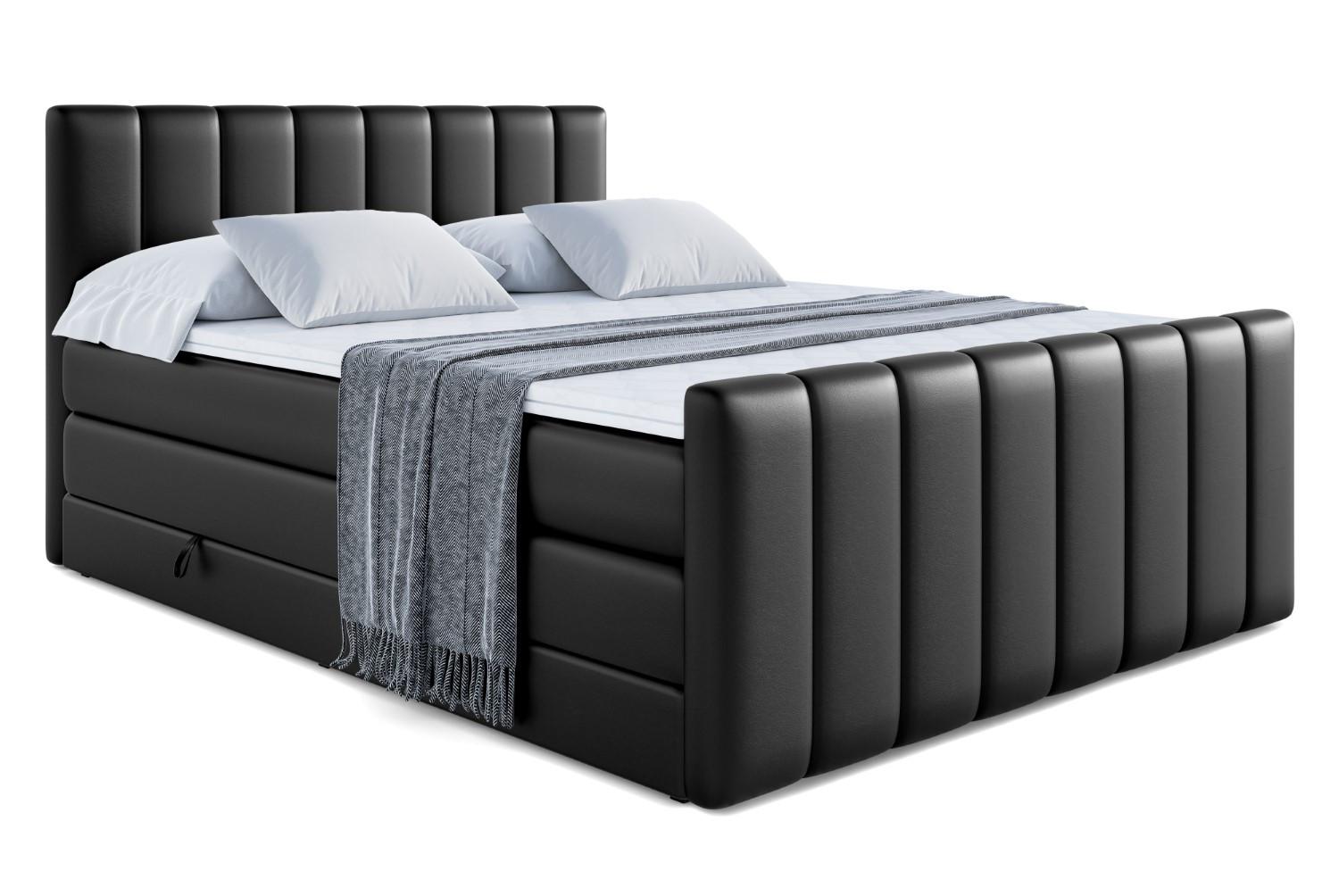 BOXSPRINGBETT mit Matratze H3/H4 - OTTA-Z KING - 120x200 cm Schwarz - Schwarz Hochglanz, Holzwerkstoff (120/200cm) - ALTDECOR