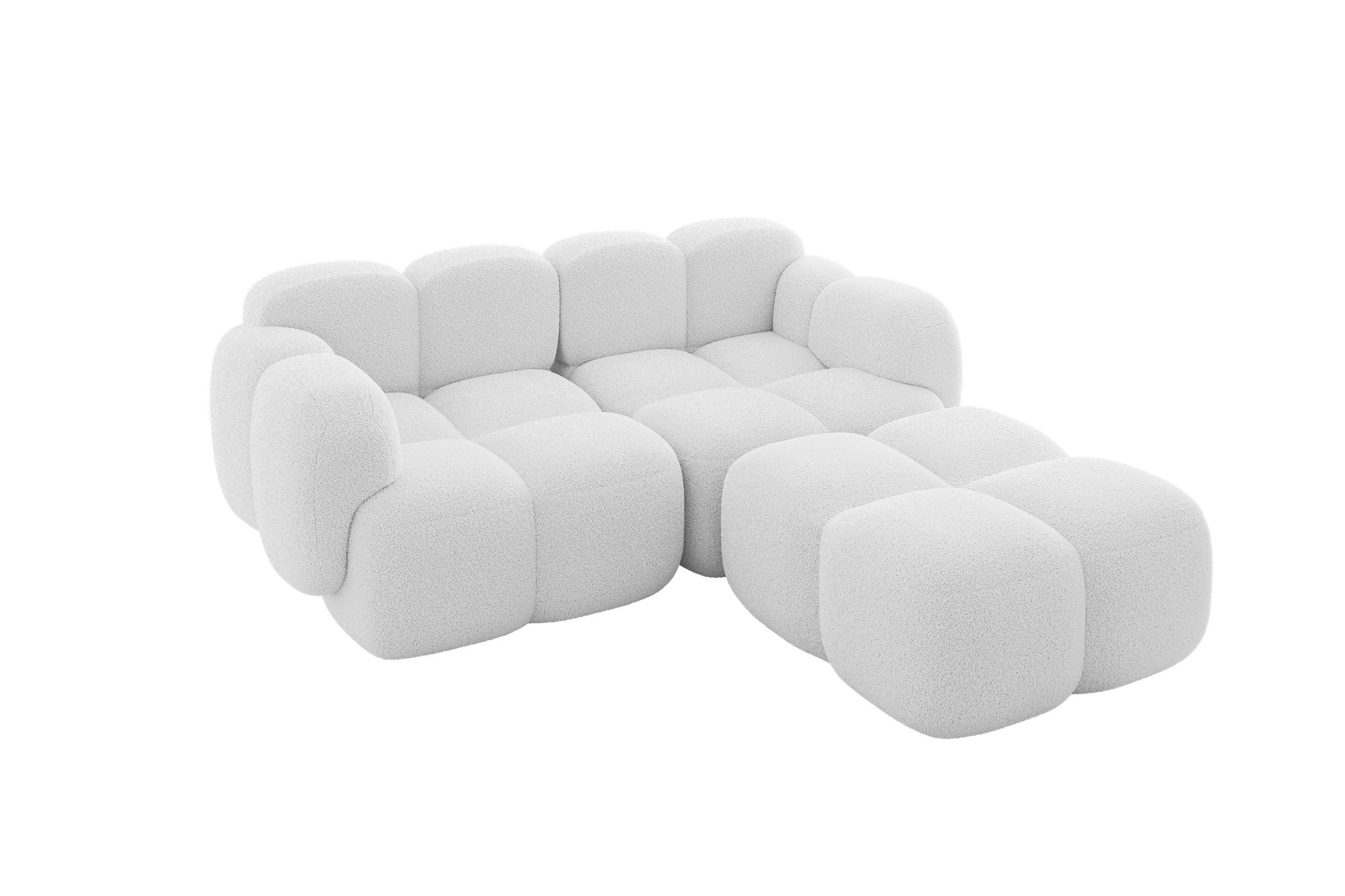 ECKSOFA modulares Sofa Rechts Miko-L1 214x205x75 Weiß Bouclé - Schwarz/Weiß, Holzwerkstoff/Kunststoff (214/205cm) - ALTDECOR