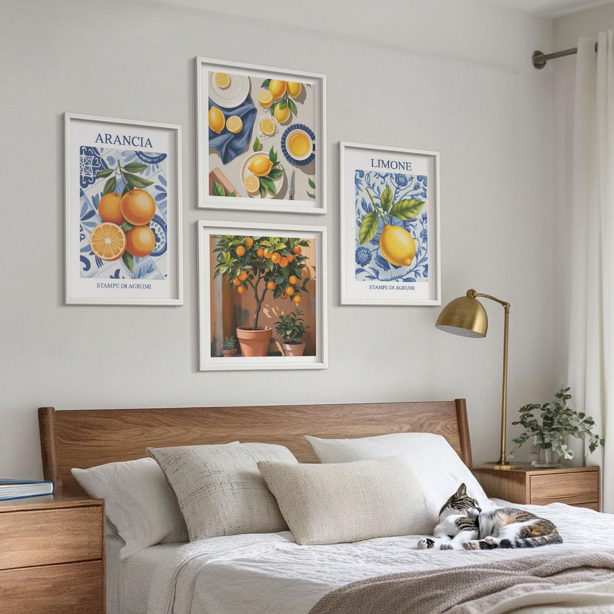 BILDER SET 4er Set - 50x50 cm & 40x60 cm Weißer Rahmen - Illustrationen von Zitrusfrüchten - Weiß, Kunststoff (50/50cm) - TULUP