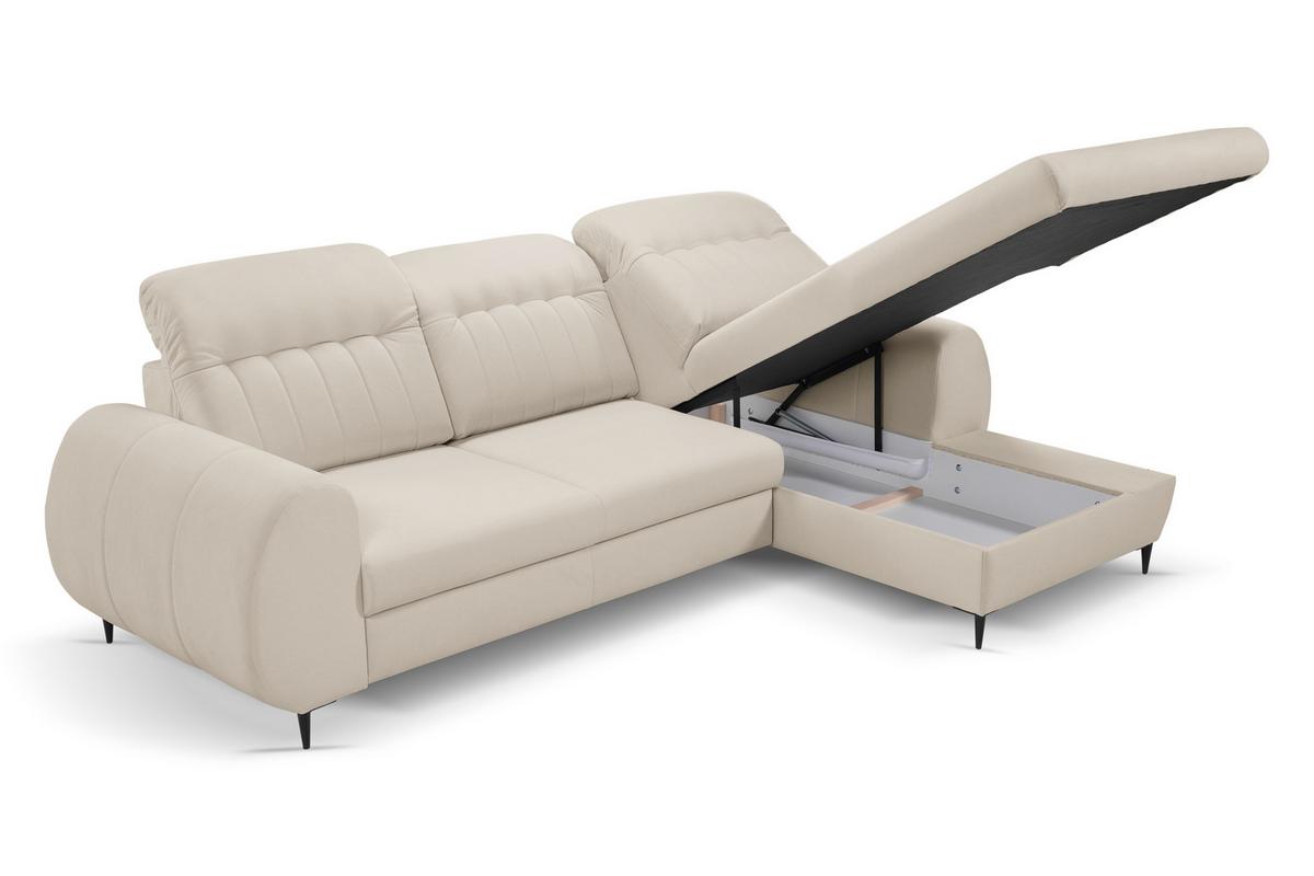 ECKSOFA PURO R-S Beige Plüsch-Stoff mit Schlaffunktion - Beige, Holz (275/166cm) - MASSENO