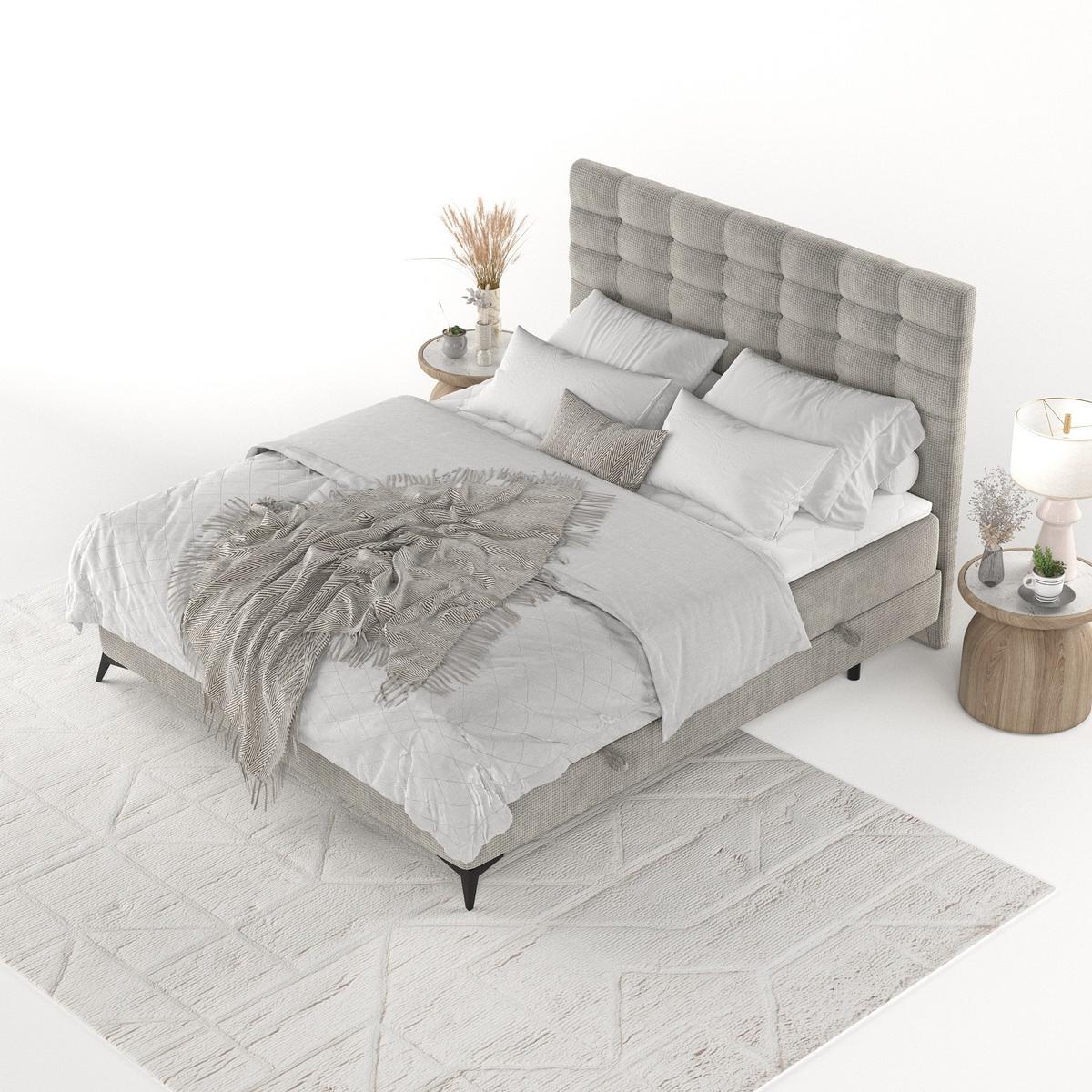 BOXBETT Niro 120/200 cm Hellbeige im Bonita Stoff - Beige/Schwarz, Holz/Holzwerkstoff (120/200cm) - AltaBeds