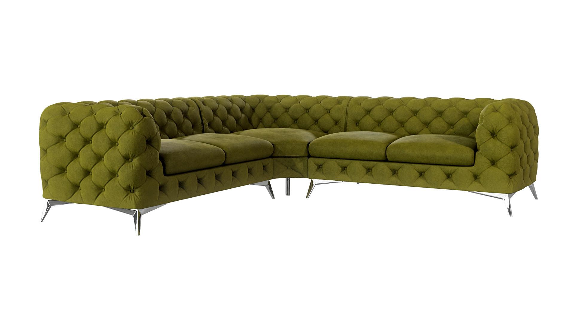 ECKSOFA Chesterfield Laura Olive Samt - Silberfarben/Olivgrün, Holz/Textil (264/264cm) - S-Style