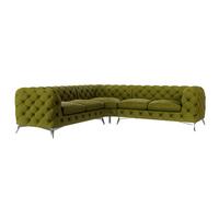 ECKSOFA Chesterfield Laura Olive Samt - Silberfarben/Olivgrün, Holz/Textil (264/264cm) - S-Style