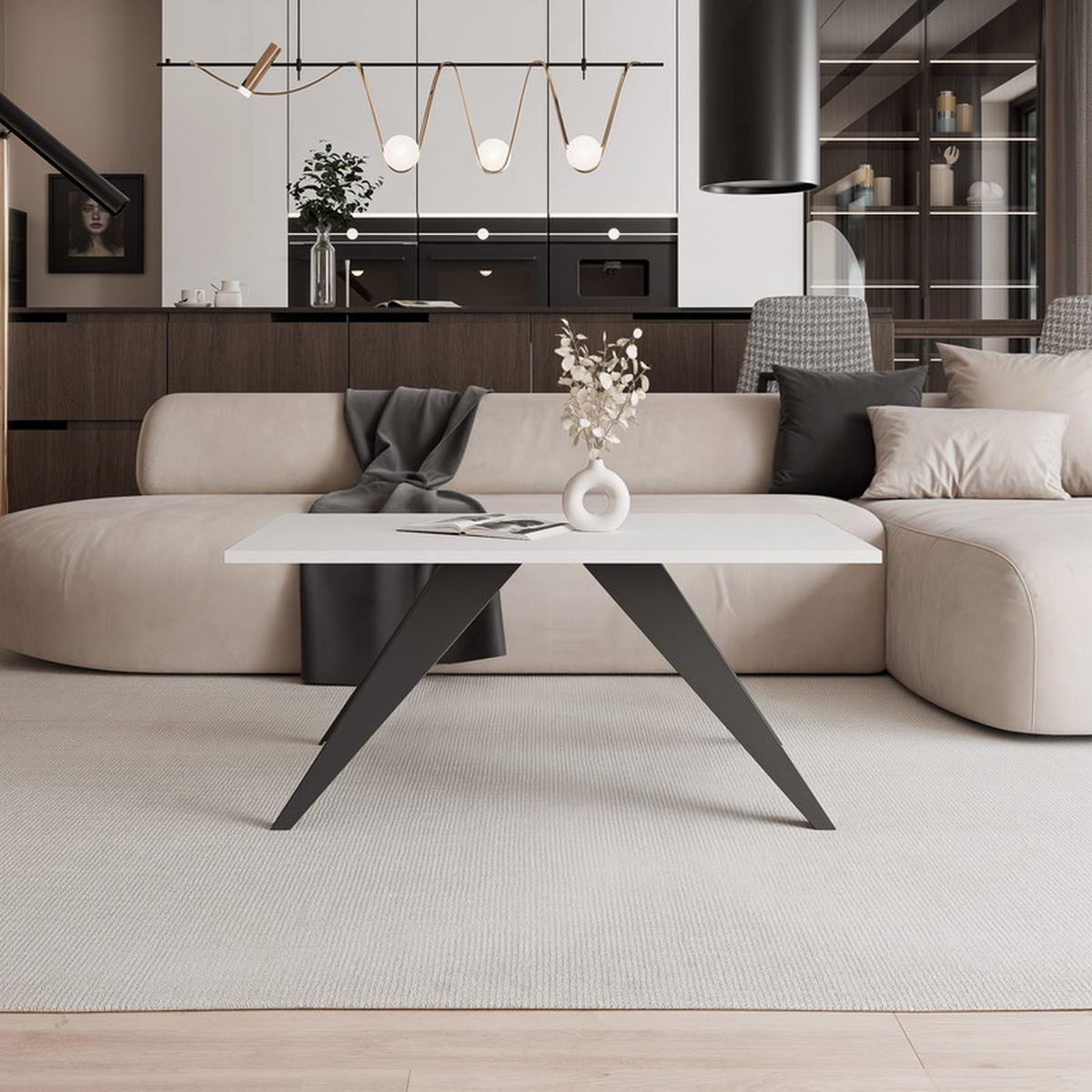 COUCHTISCH AIRA 120/60/48 cm Rechteckig, Schwarz/Weiß - Schwarz/Weiß, Metall (60/120/48cm) - Idohome