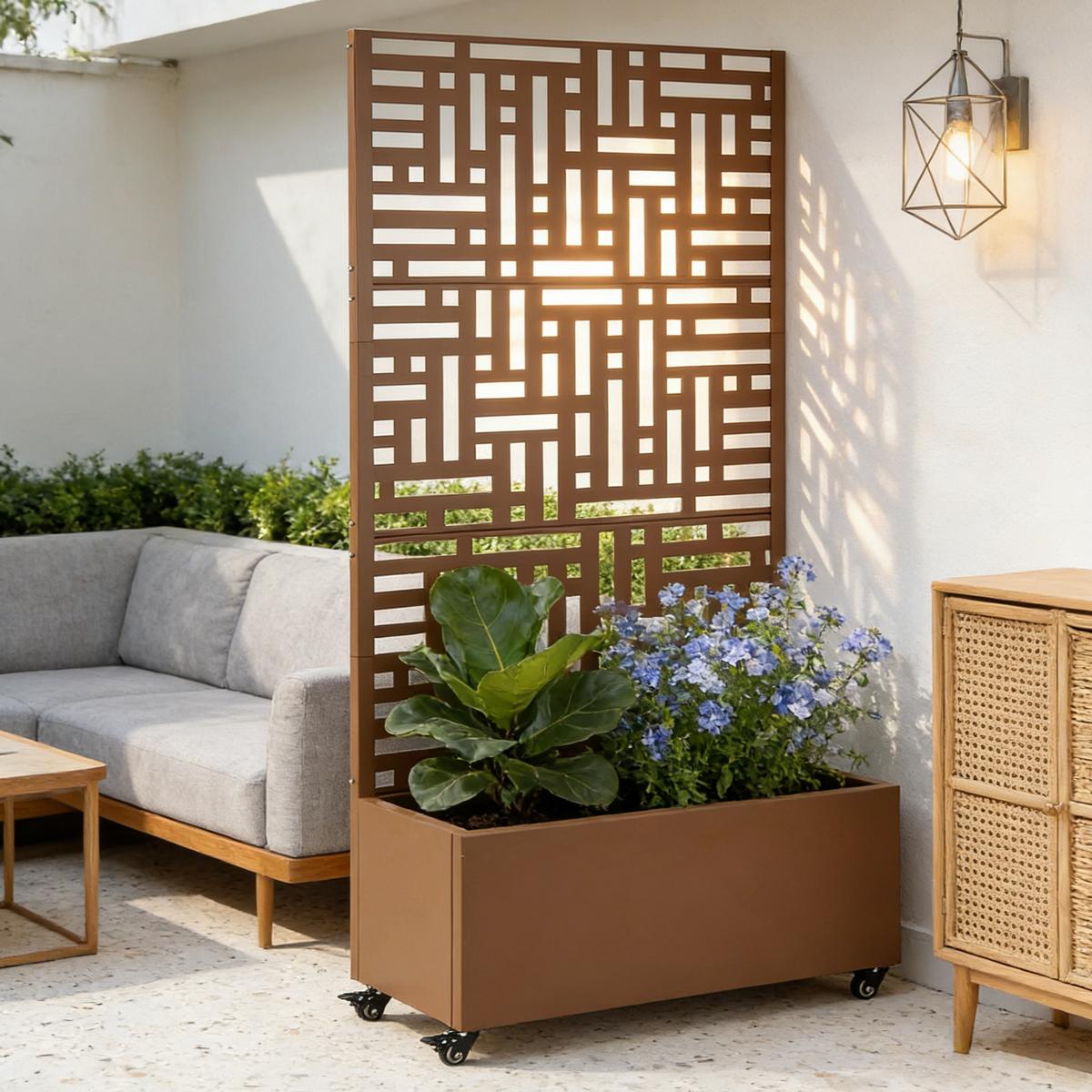 BLUMENKASTEN mit Trennwand Bernalda - Braun, Metall (120/186/40cm) - casa.pro