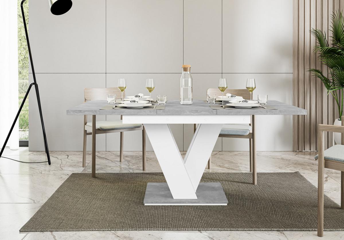ESSTISCH ausziehbar 120 -160x80x75 cm - Weiß / Betonoptik - ASIV - Hellgrau, Holzwerkstoff (120/80/75cm) - ALTDECOR