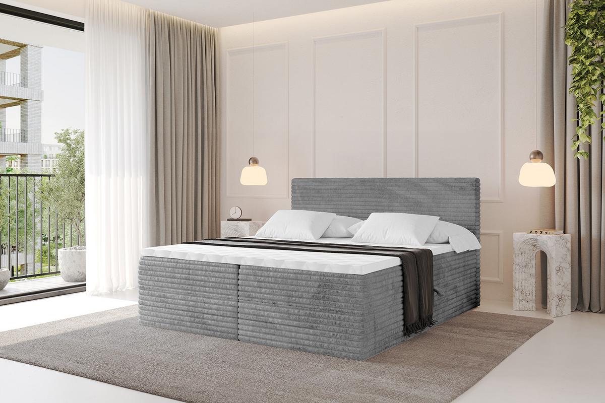 BOXBETT mit Matratze H4 und Lattenrost - TOLO-v1 - 140x200 Cord - Hellgrau - Hellgrau, Holzwerkstoff (140/200cm)