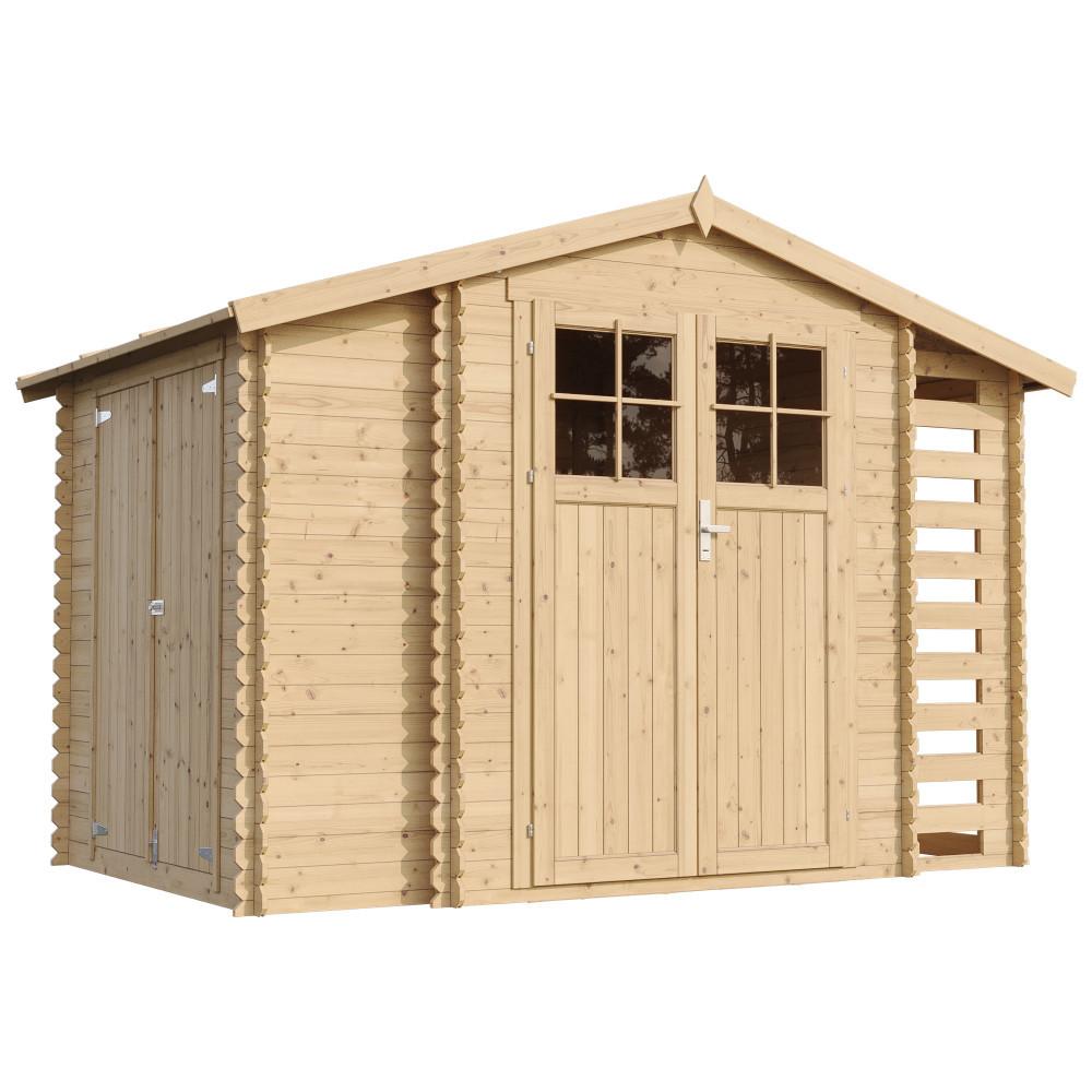 HOLZHAUS GARTENHAUS mit Brennholzschuppen M389F - B328xL206xH218 cm/ 3,53 + 0,97 + 0,97 m2 - Beige, Holz (312/218/206cm) - Timbela