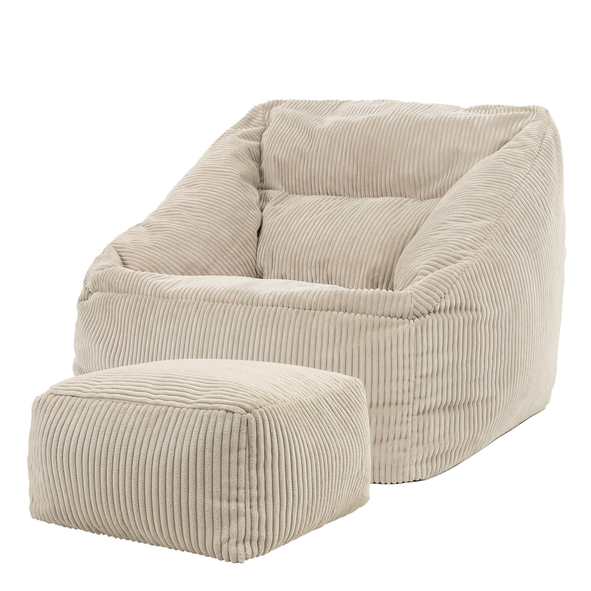 SITZSACK Cord Sessel Natalia mit Hocker - Beige, Textil (97/73/84cm) - icon