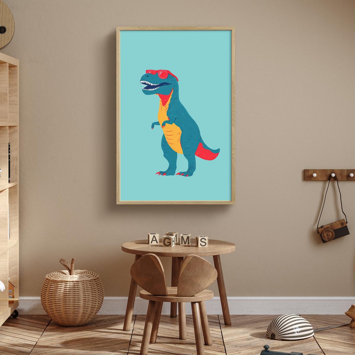 WANDLEUCHTE MIT AKKU Dinosaurier - Blau - Sonnenbrille 60x90 cm - Hellblau, Holzwerkstoff (60/90/8cm) - OnlyWow