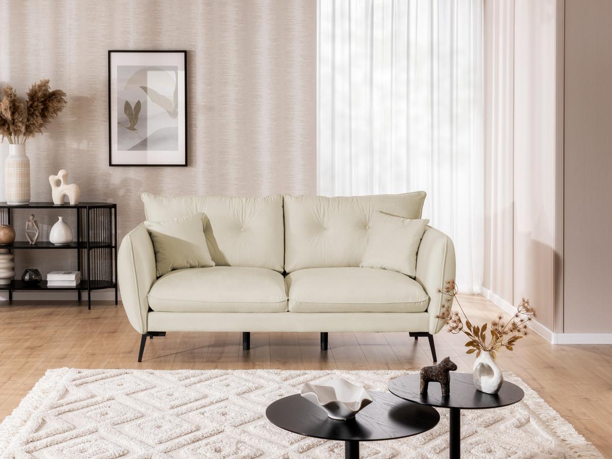 3-SITZER-SOFA Nordloft Beige Samt - Beige/Schwarz, Holz/Textil (204/86/100cm) - S-Style Möbel