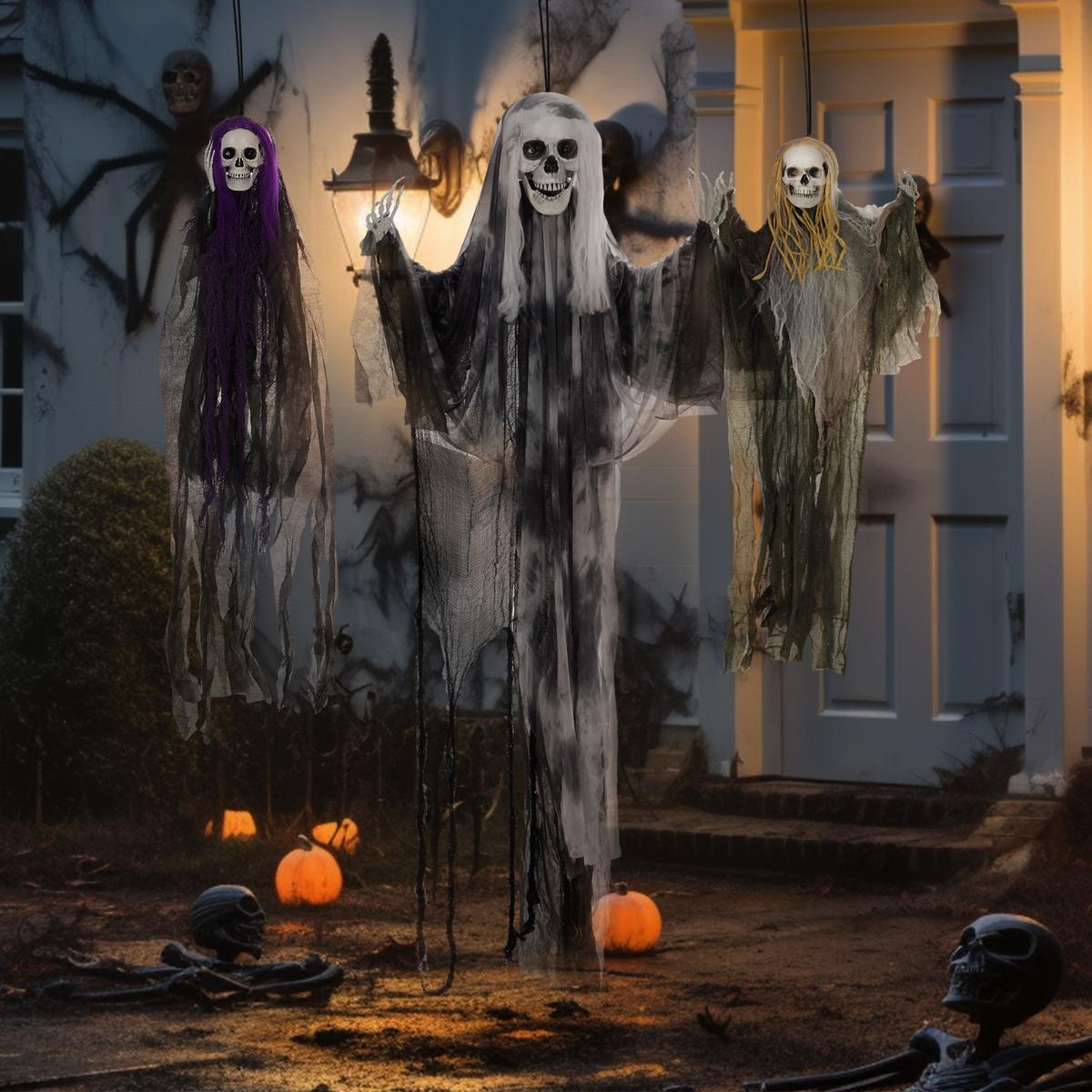 HALLOWEEN DECORATIONS 90/110/200cm Hängendes Skelett mit verstellbare Arme - Multicolor, Kunststoff (17/200/60cm) - HOMCOM