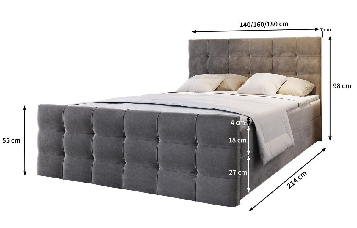 BOXBETT AMON 160x200 cm mit Matratze und Topper - Grau - Grau, Holz (160/200cm) - MASSENO