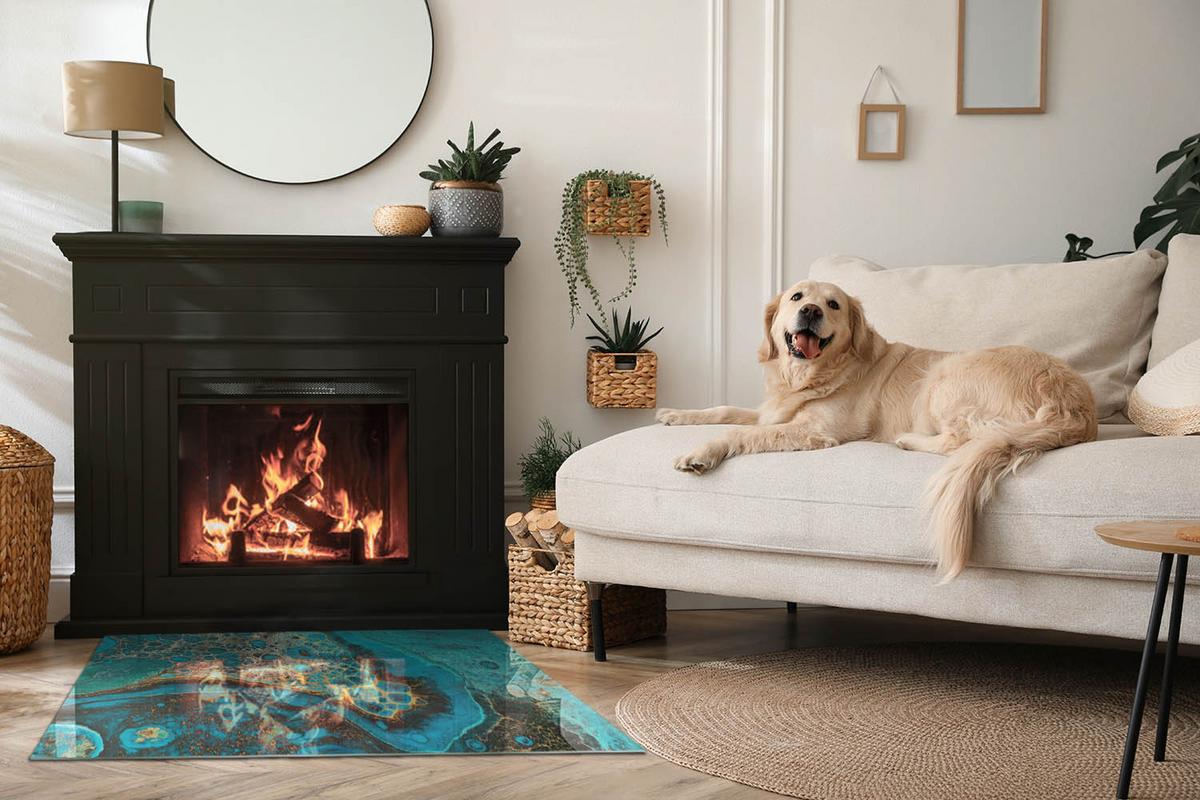 GLASPLATTE für Kamin 100x70 cm - Türkis, Glas (100/70/0.4cm) - TULUP
