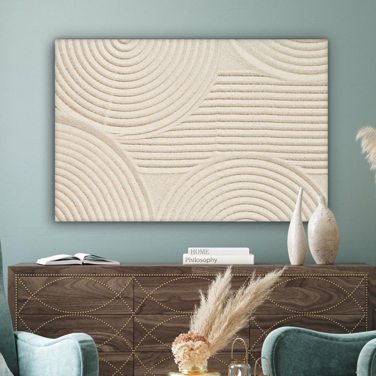 LEINWANDBILD Muster - Abstrakt - Weiß Wohnzimmer Groß 120x80 cm - Beige, Textil (120/80cm) - MuchoWow