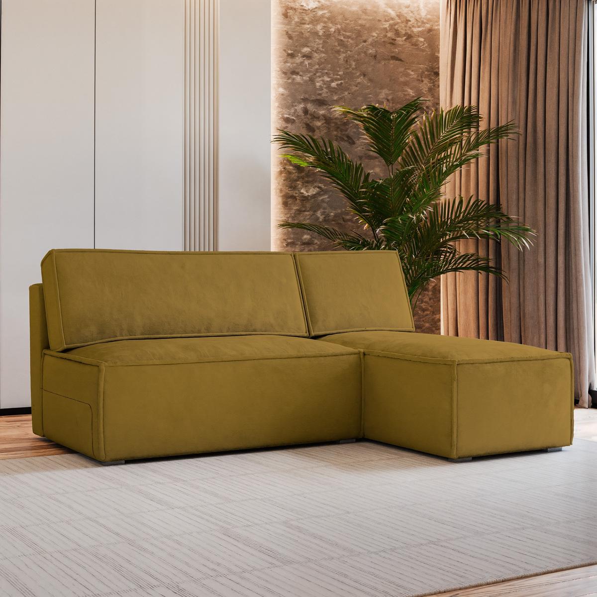ECKSOFA BRISO M Gelb Velours-Stoff mit Schlaffunktion - Gelb/Grau, Holz/Kunststoff (200/140cm) - MASSENO