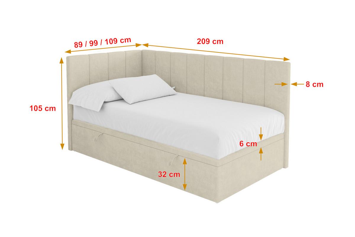 EINZELBETT Jugendbett mit Bettkasten Rechts, ohne Matratze - LOVY 90x200 Beige - Cappuccino, Holzwerkstoff/Textil (90/200cm) - ALTDECOR