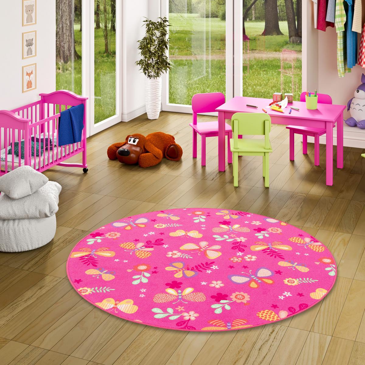 KINDER SPIEL TEPPICH SCHMETTERLING RUND - Pink, Textil (160/160cm) - Snapstyle