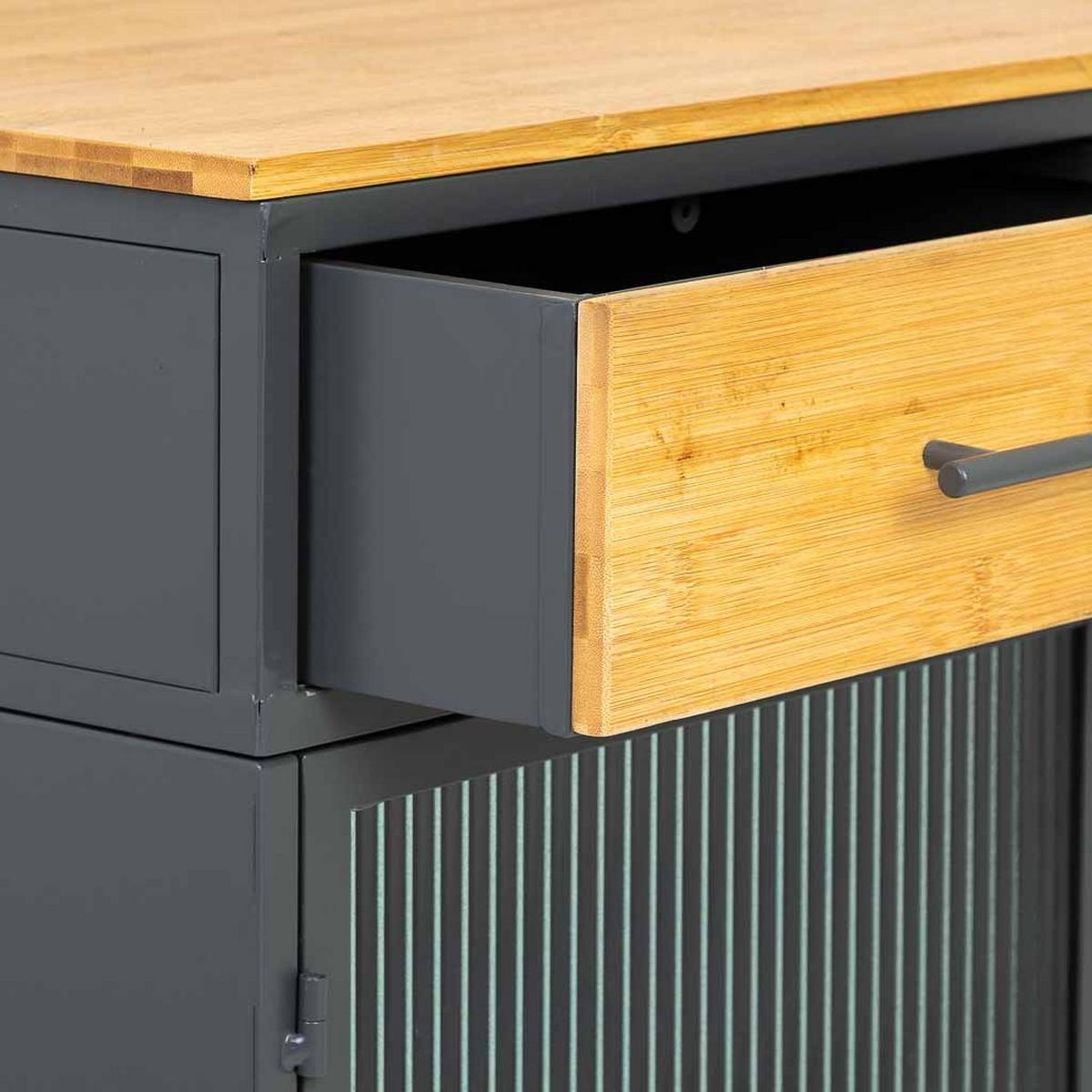 SCHRANK aus Glas und Holz mit 3 Schubladen, Schwarz, 120x35x80h cm - Schwarz, Holz (120/79/35cm) - Wanderlust