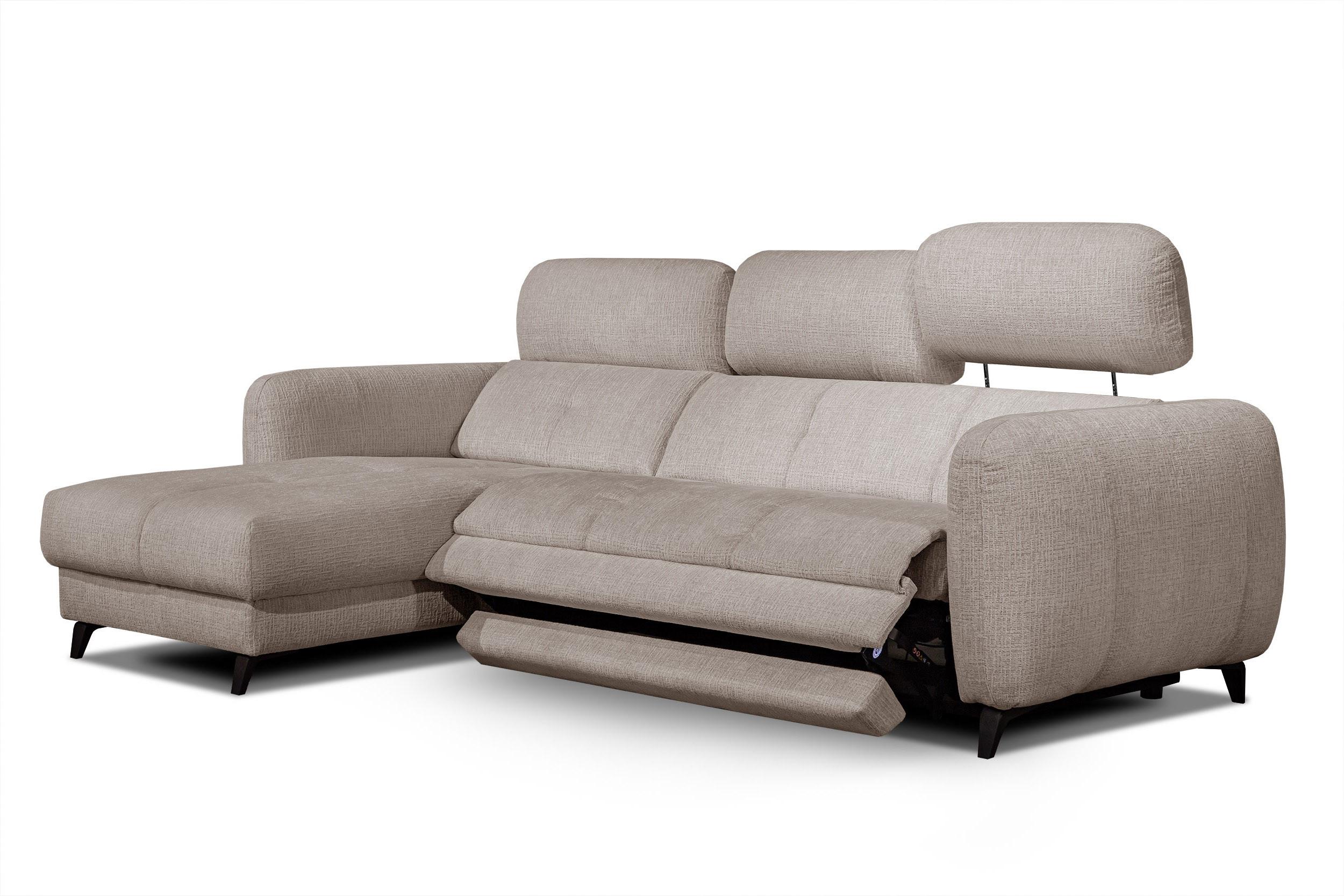 ECKSOFA SVEN 3-Sitzer, 1 Relax XL, verstellbare Kopfstützen, beige - Beige/Schwarz, Holzwerkstoff/Textil (256/163cm) - Wozimo