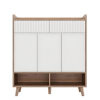 SCHUHSCHRANK weiß & holzoptik, 3 türen & 2 schubladen mit rillendesign - Naturfarben, Holzwerkstoff (90/100/35cm) - Urban Meuble