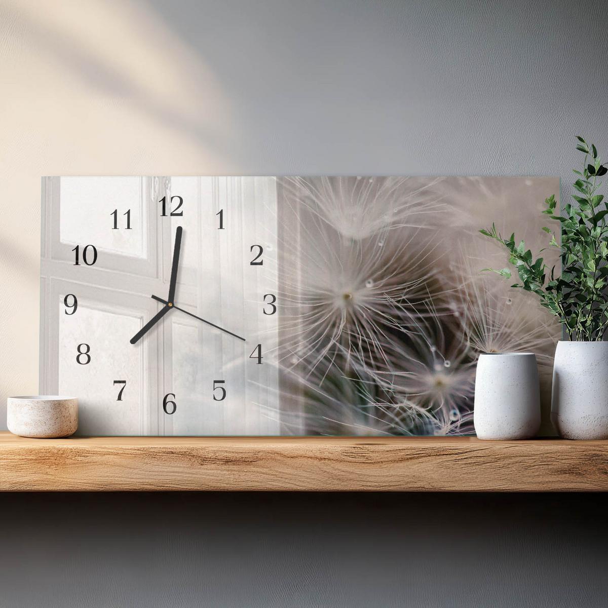 WANDUHR aus Glas 60x30 cm - Löwenzahn - Grau, Glas (60/30/0.4cm) - TULUP